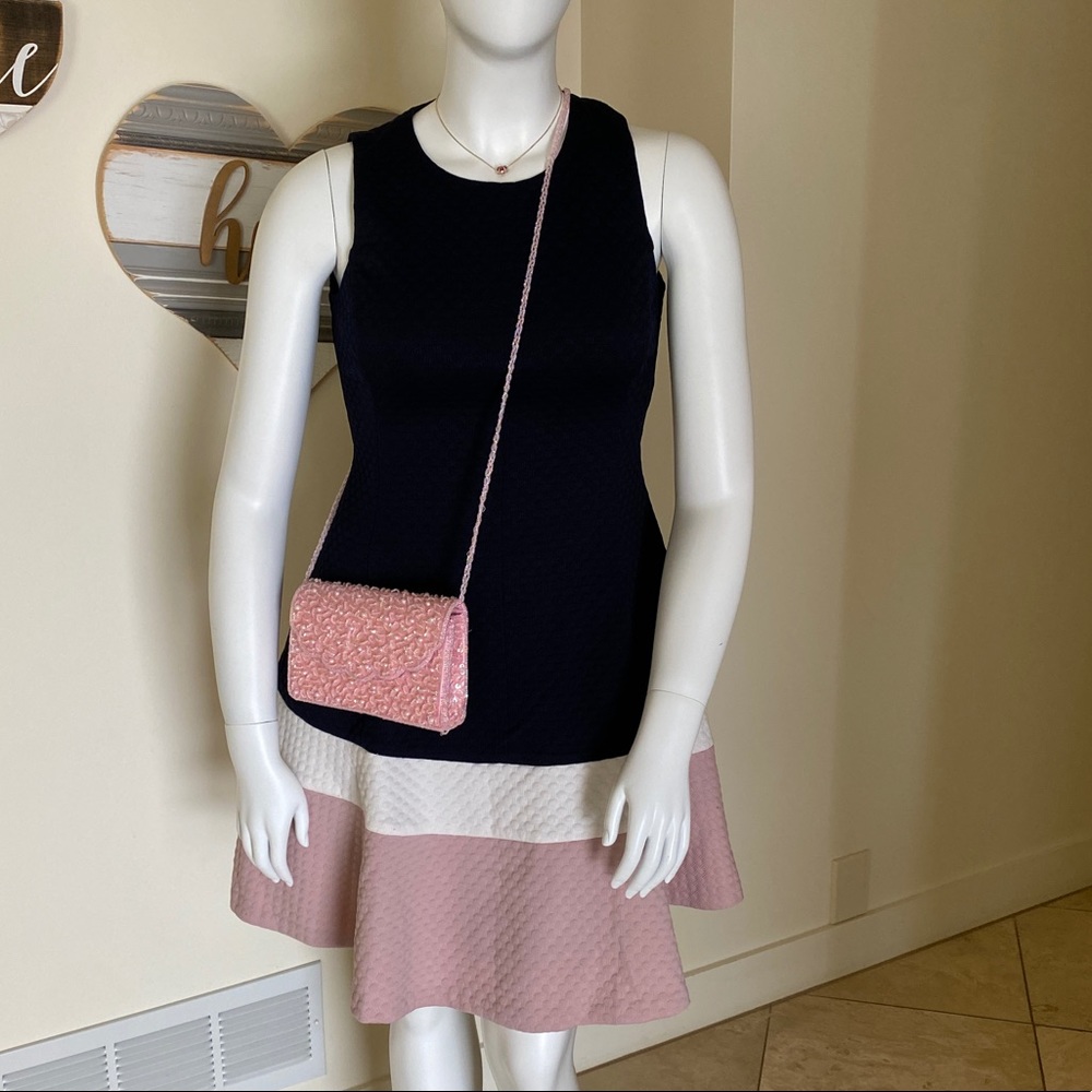 Navy, Cream, Pink Fit & Flare Dress NWOT